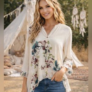 Citron Santa Monica Split Neck Collar Silk Blouse, in Excellent Condition